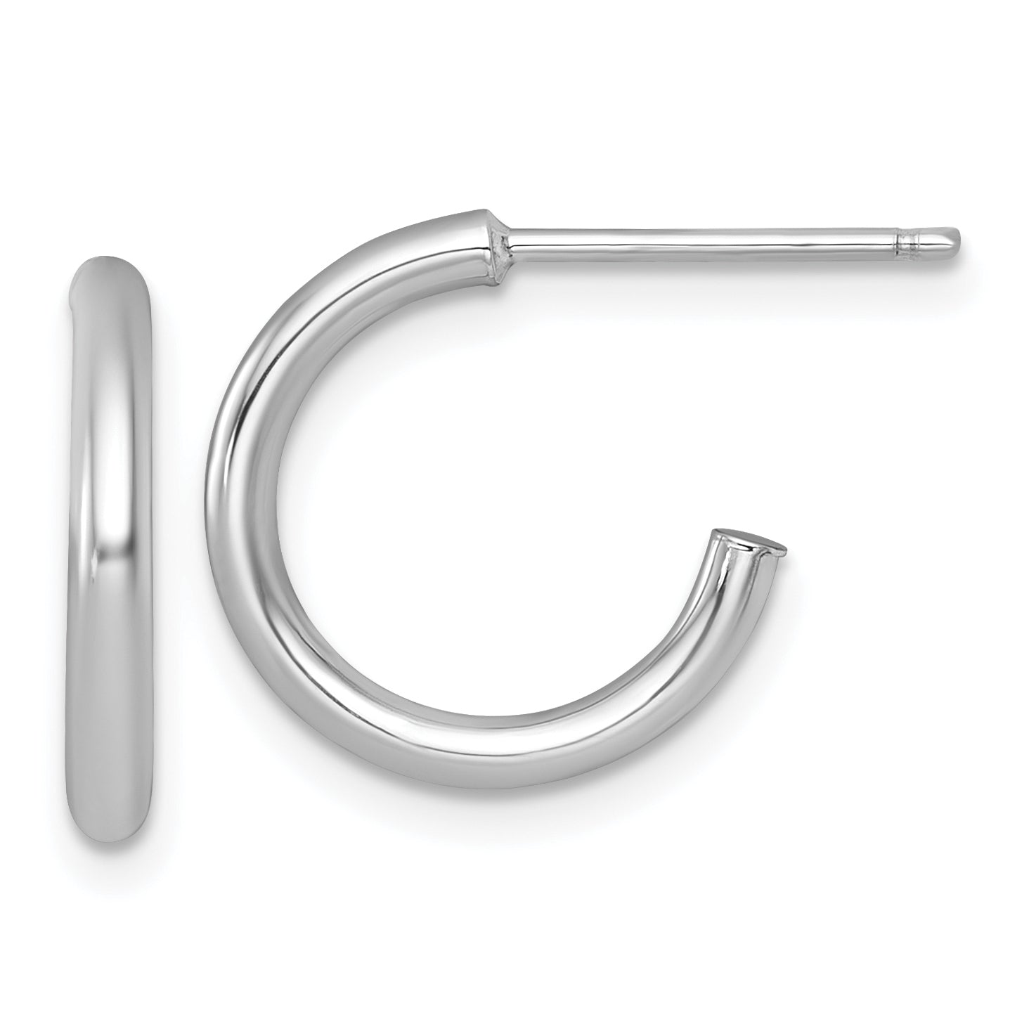 14k White Gold Polished 2.0 x 15mm Tube C-Hoop Post Earrings
