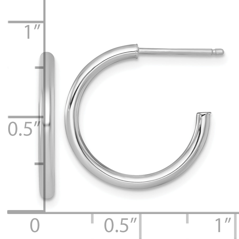 14k White Gold Polished 2.0 x 20mm Tube C-Hoop Post Earrings