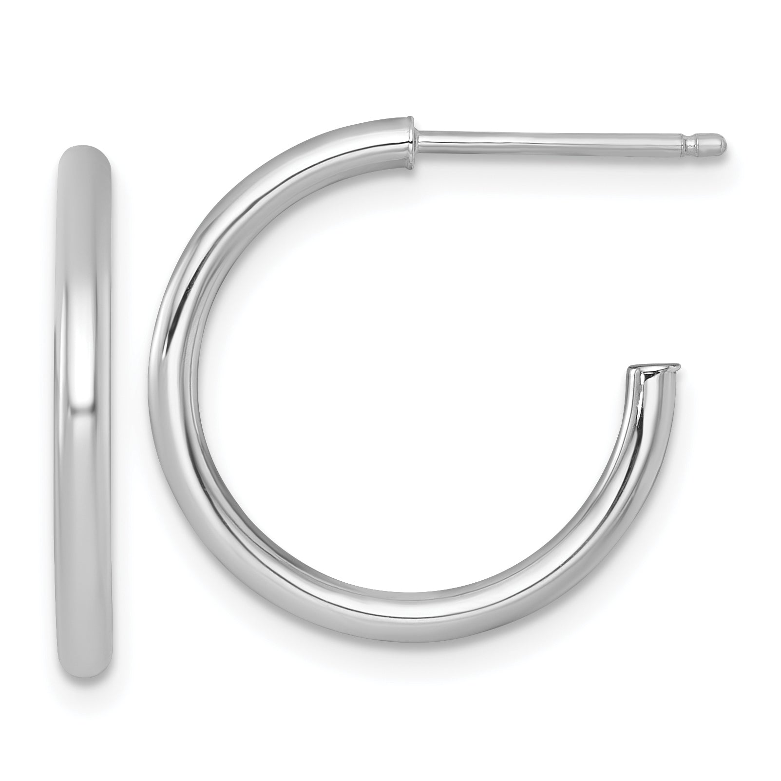 14k White Gold Polished 2.0 x 20mm Tube C-Hoop Post Earrings