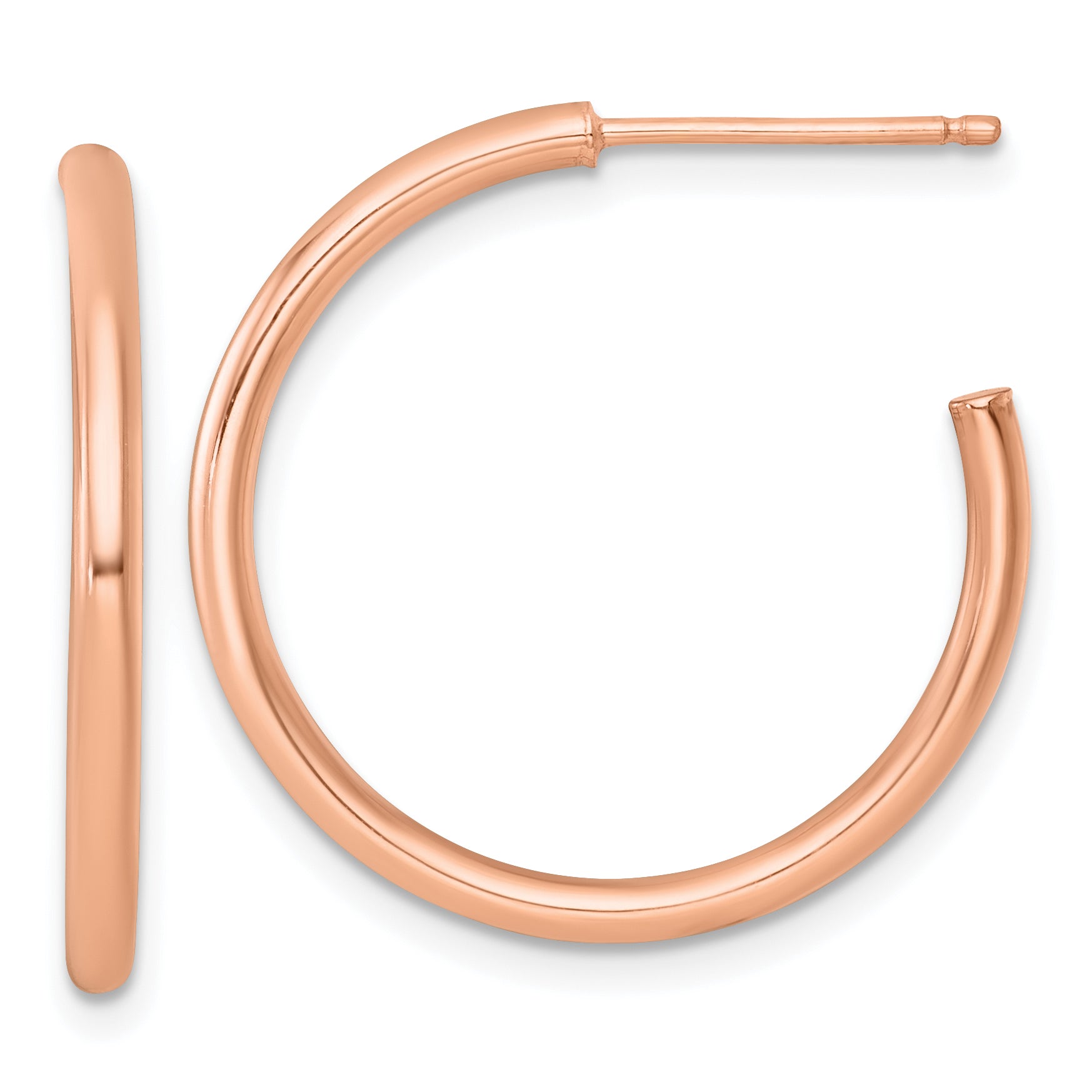 14k Rose Gold Polished 2.0 x 25mm Tube C-Hoop Post Earrings Main image