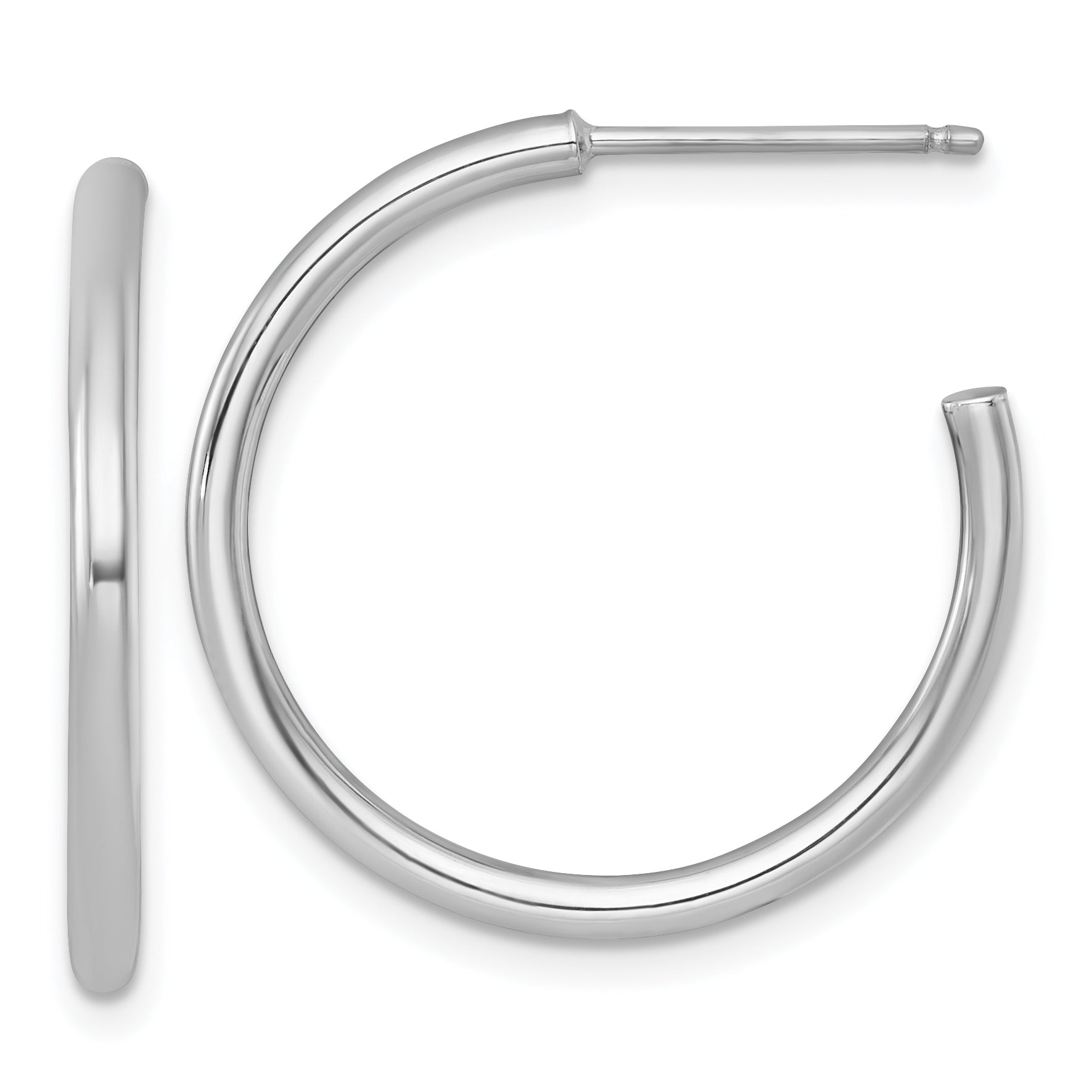 14k White Gold Polished 2.0 x 25mm Tube C-Hoop Post Earrings Main image