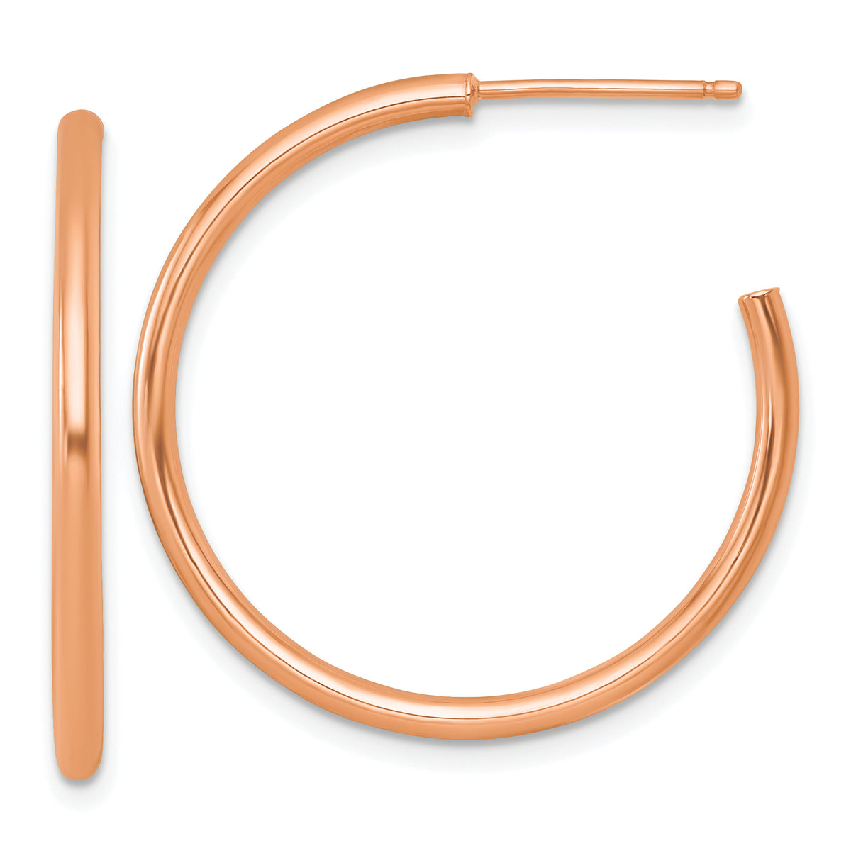 14k Rose Gold Polished 2.0 x 30mm Tube C-Hoop Post Earrings