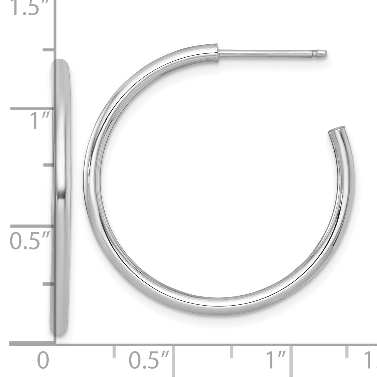 14k White Gold Polished 2.0 x 30mm Tube C-Hoop Post Earrings