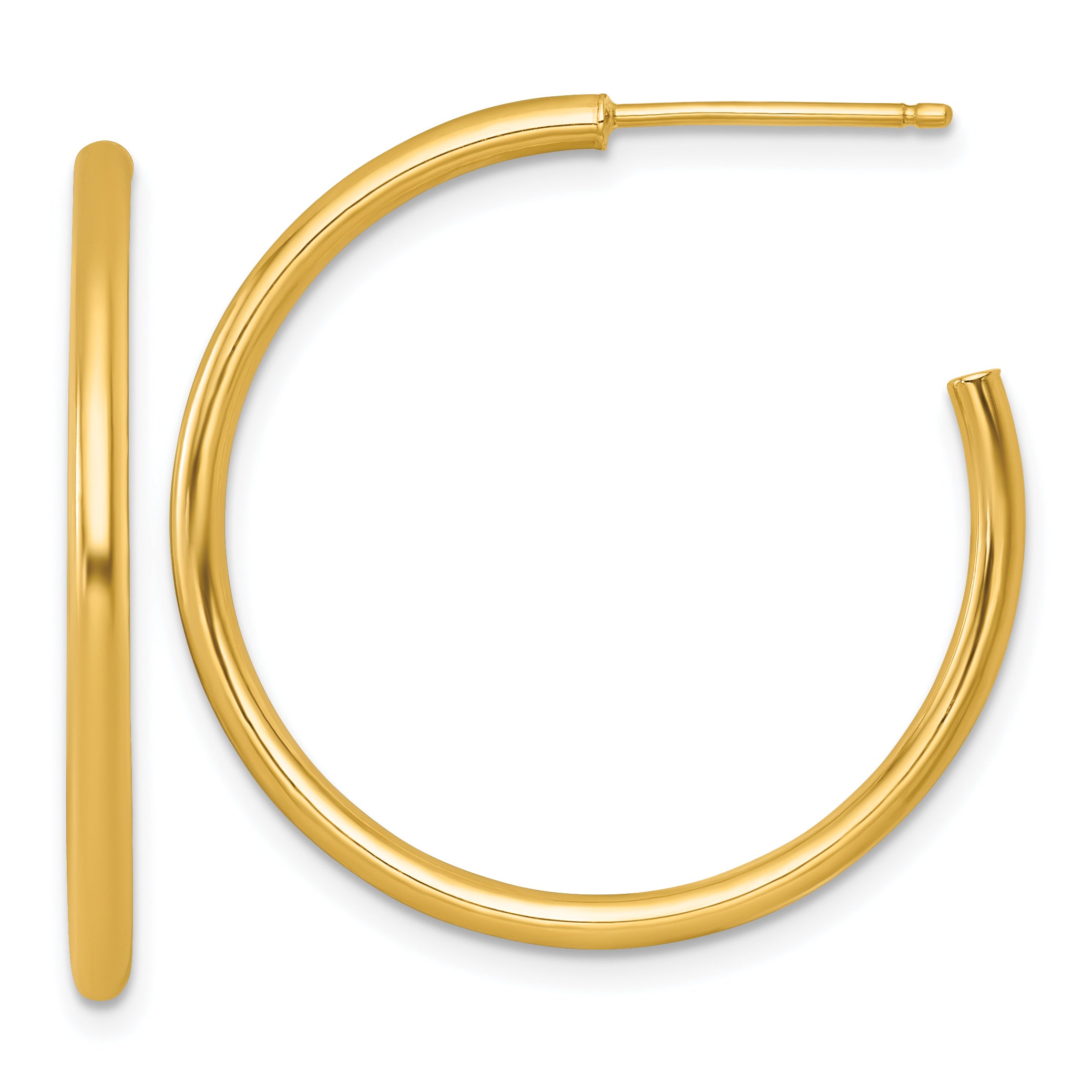 14k Polished 2.0 x 30mm Tube C-Hoop Post Earrings