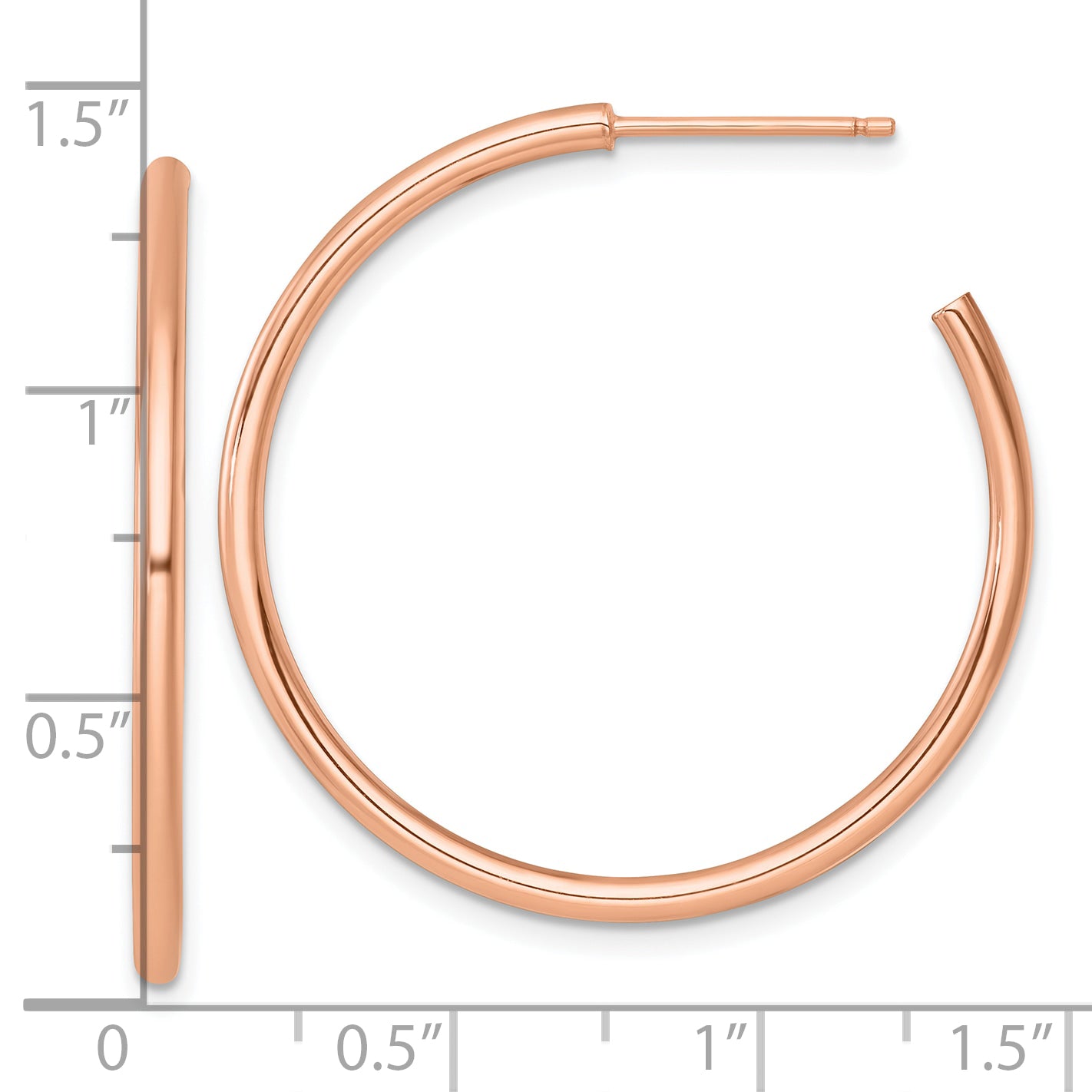 14k Rose Gold Polished 2.0 x 35mm Tube C-Hoop Post Earrings