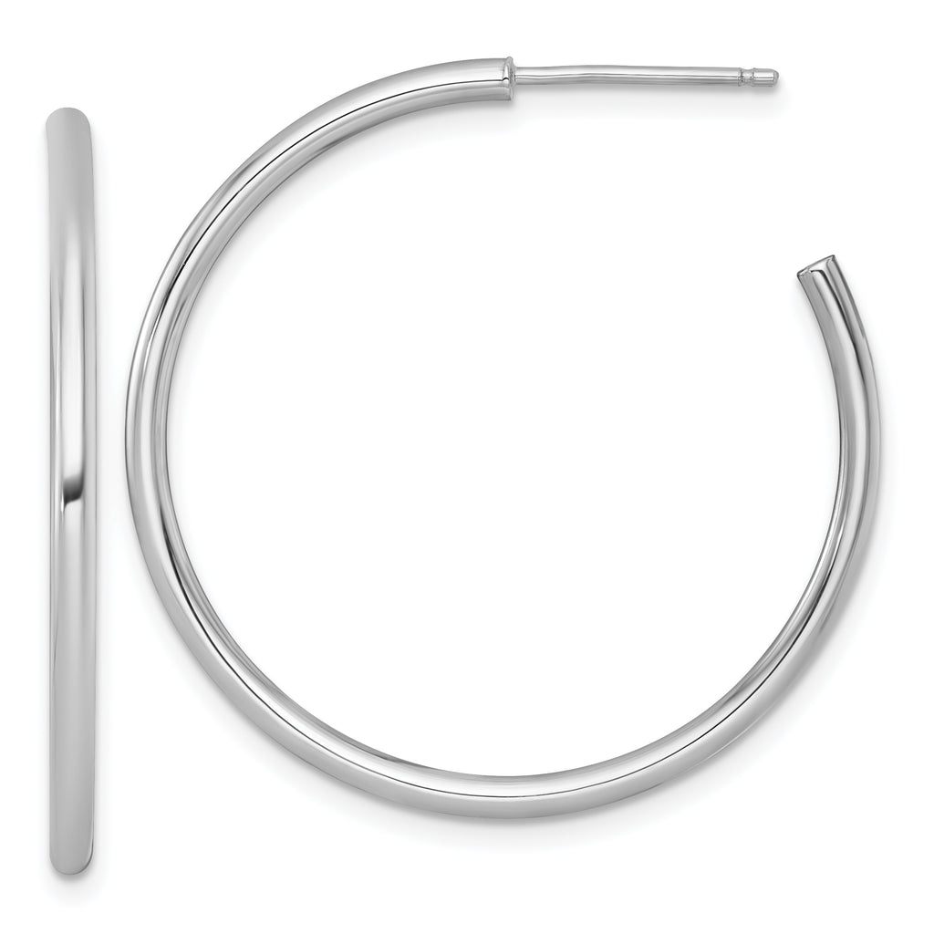 14k White Gold Polished 2.0 x 35mm Tube C-Hoop Post Earrings