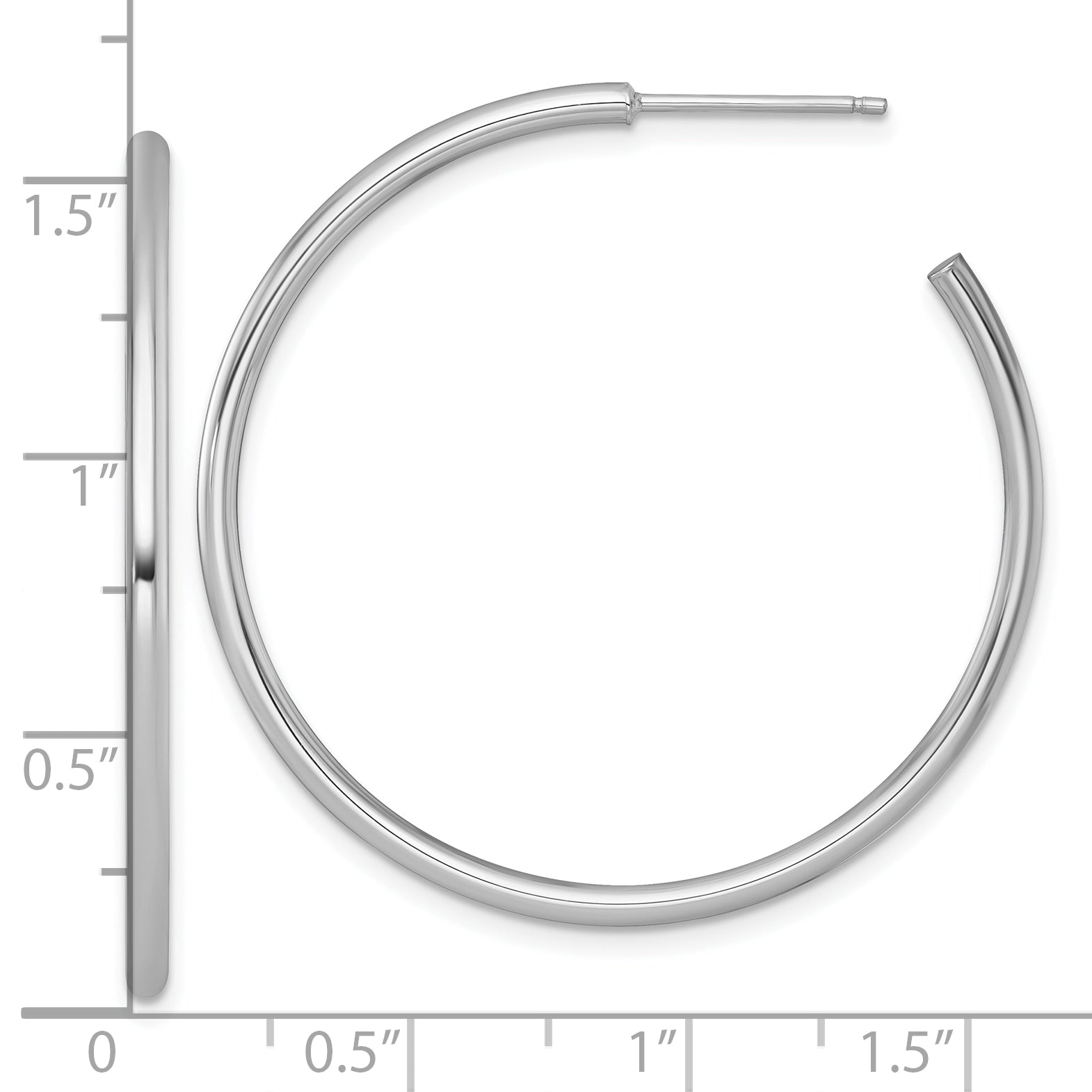 14k White Gold Polished 2.0 x 40mm Tube C-Hoop Post Earrings