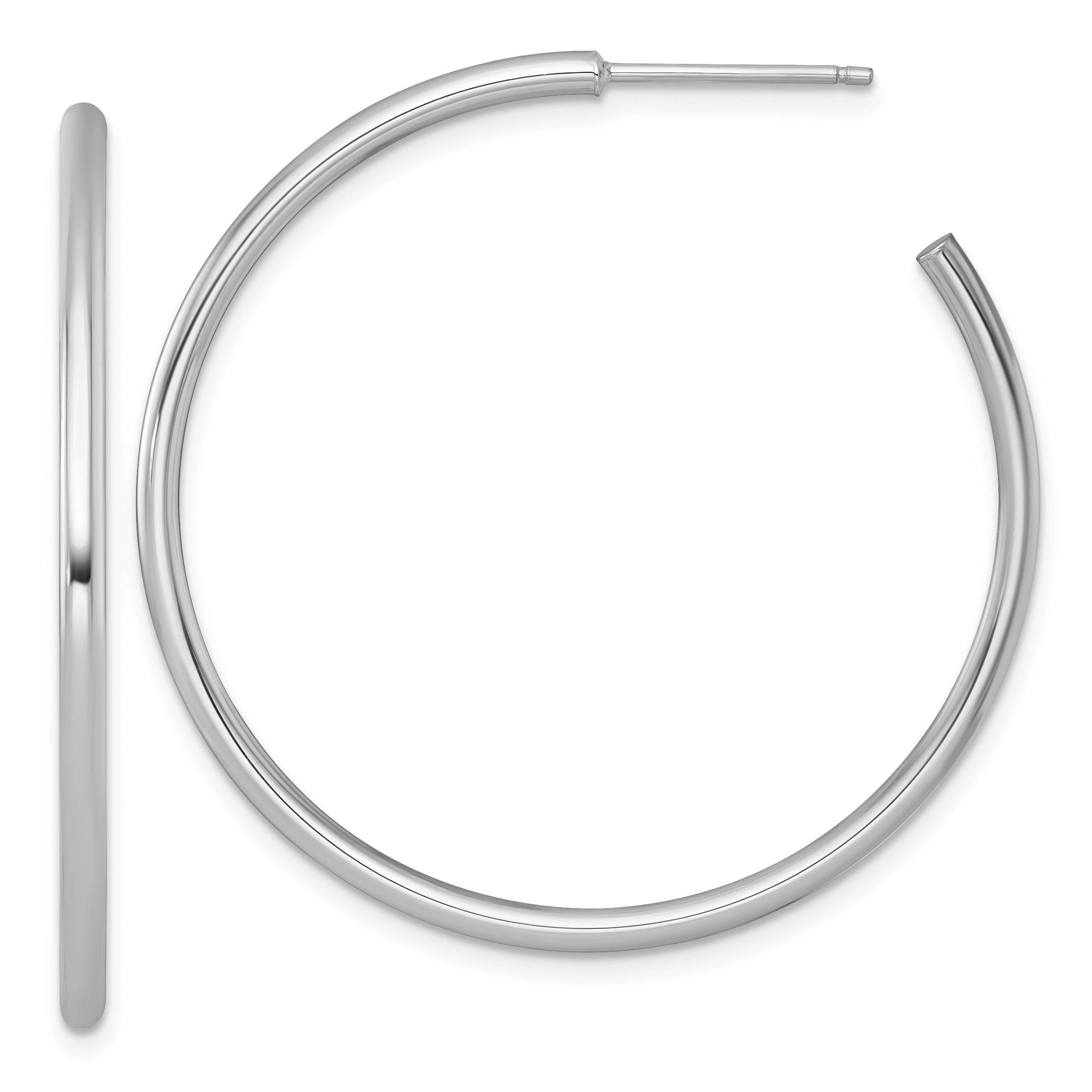14k White Gold Polished 2.0 x 40mm Tube C-Hoop Post Earrings Main image