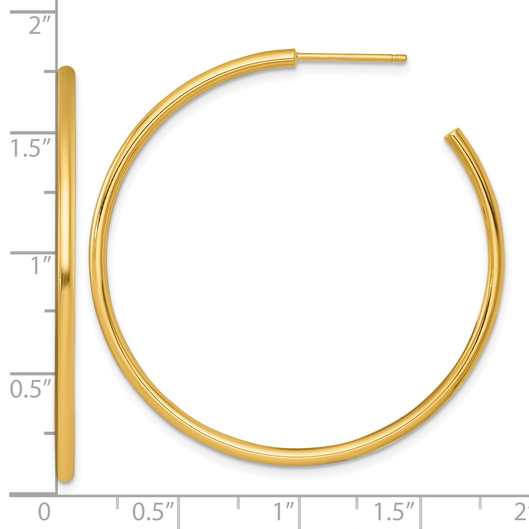14k Polished 2.0 x 45mm Tube C-Hoop Post Earrings