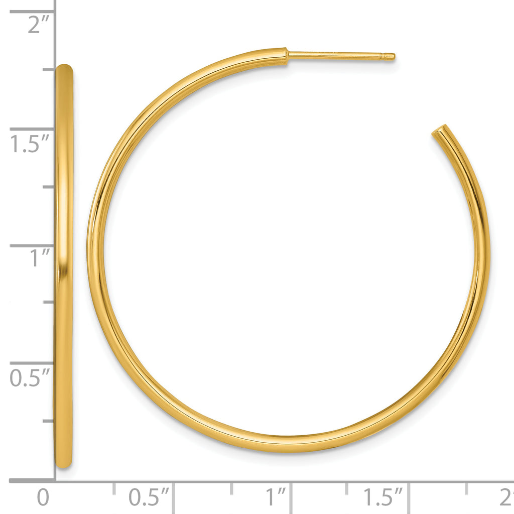 14k Polished 2.0 x 45mm Tube C-Hoop Post Earrings