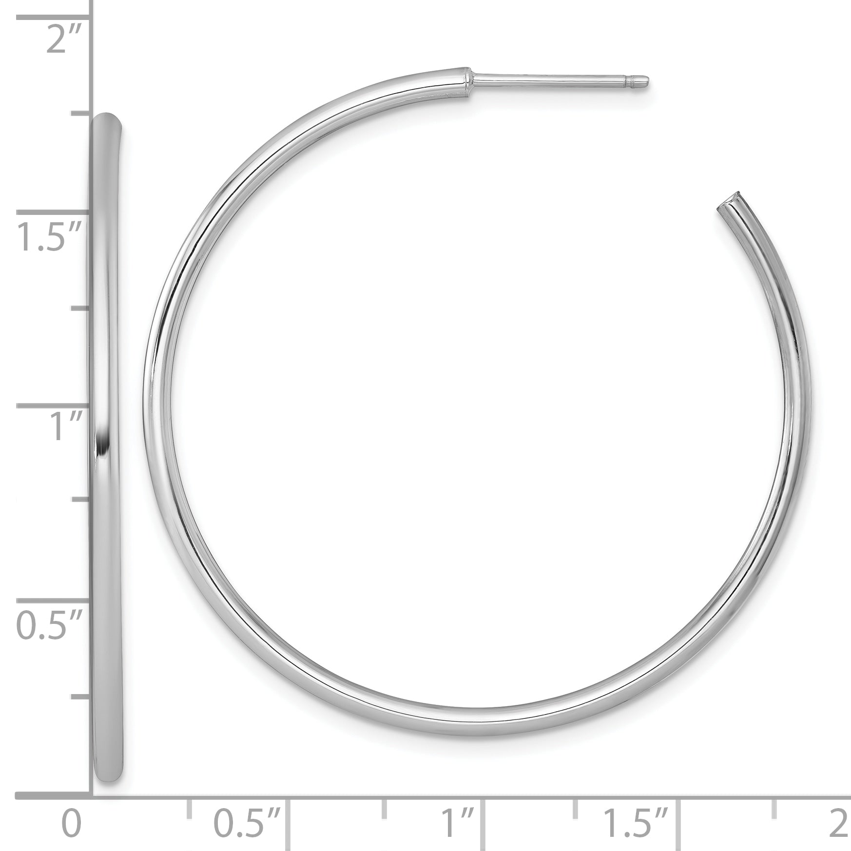 14k White Gold Polished 2.0 x 45mm Tube C-Hoop Post Earrings