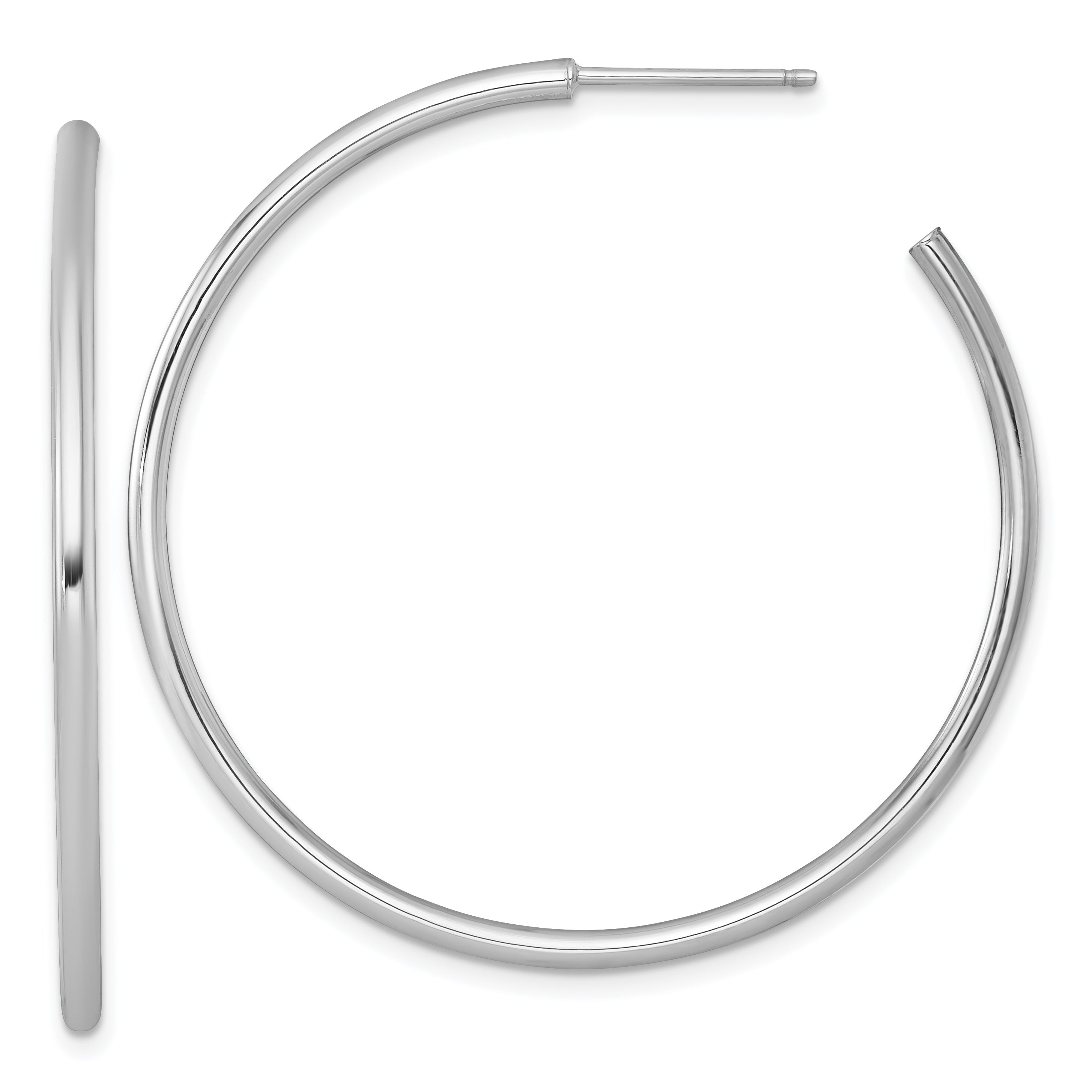 14k White Gold Polished 2.0 x 45mm Tube C-Hoop Post Earrings