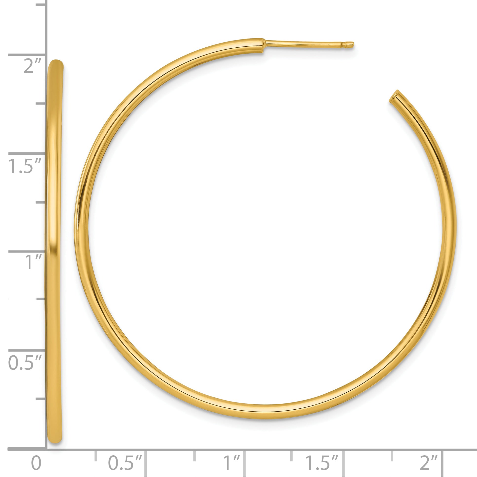 14k Polished 2.0 x 50mm Tube C-Hoop Post Earrings