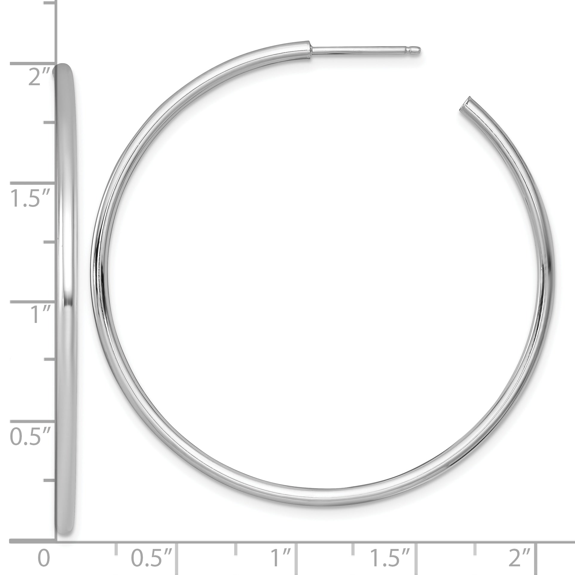 14k White Gold Polished 2.0 x 50mm Tube C-Hoop Post Earrings