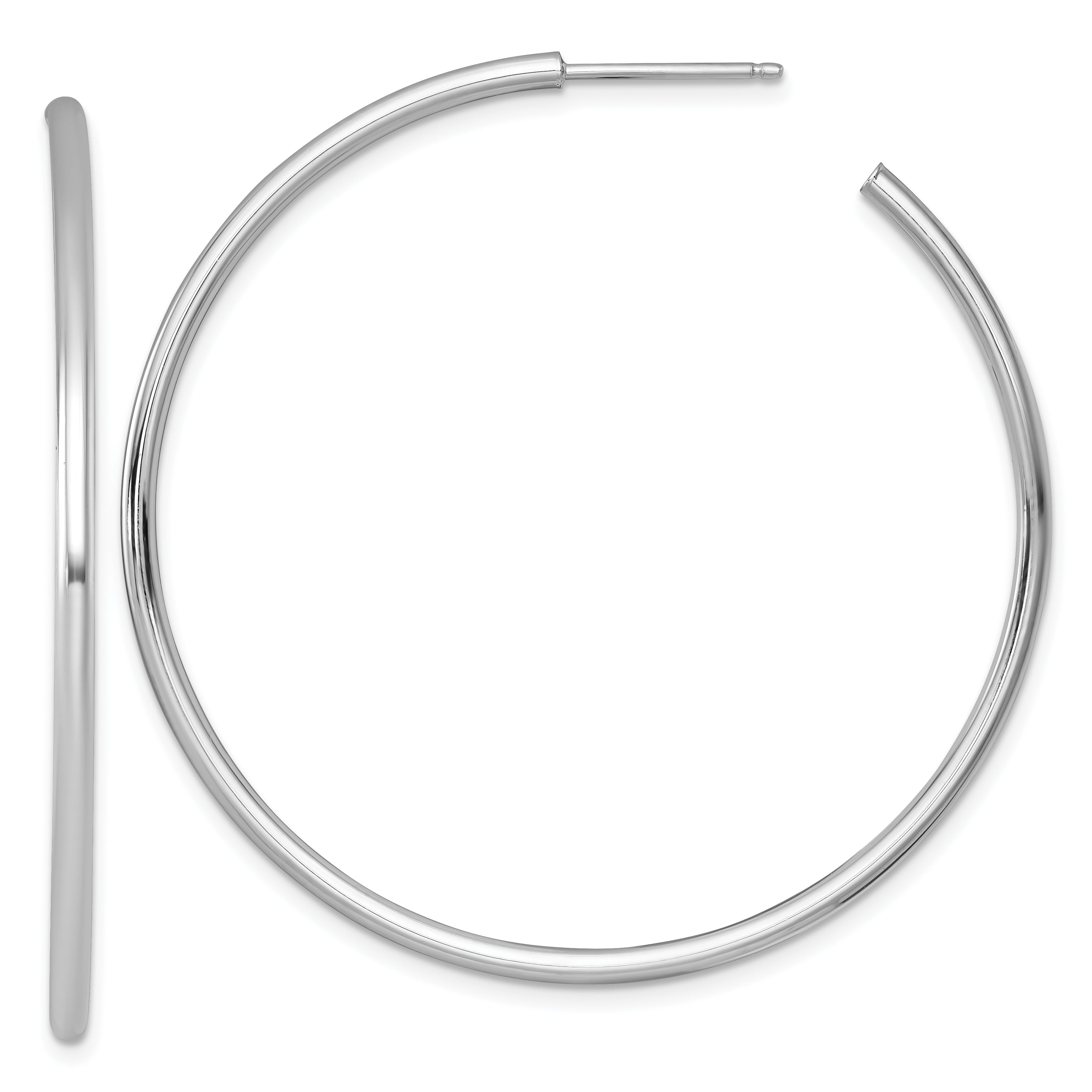 14k White Gold Polished 2.0 x 50mm Tube C-Hoop Post Earrings