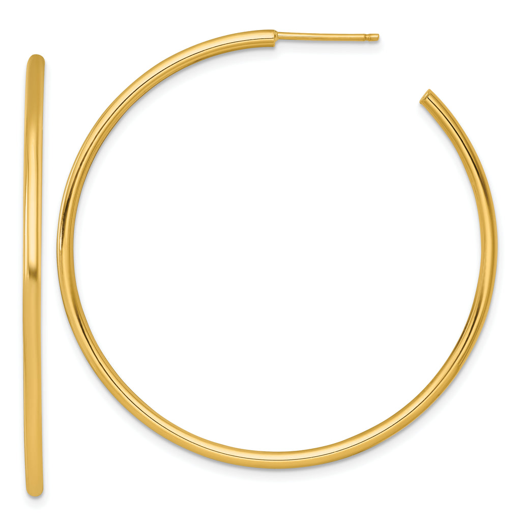 14k Polished 2.0 x 50mm Tube C-Hoop Post Earrings