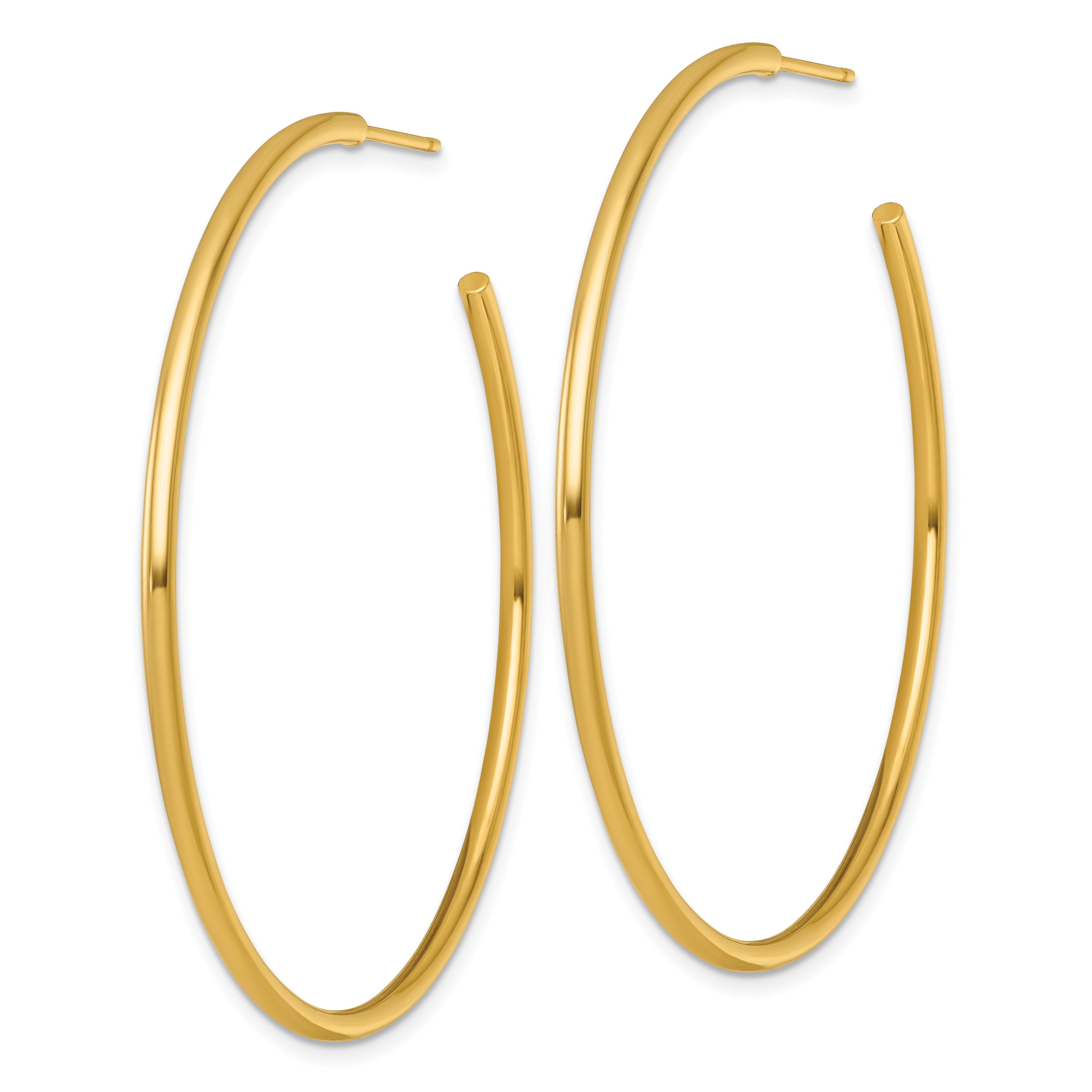 14k Polished 2.0 x 55mm Tube C-Hoop Post Earrings Secondary image
