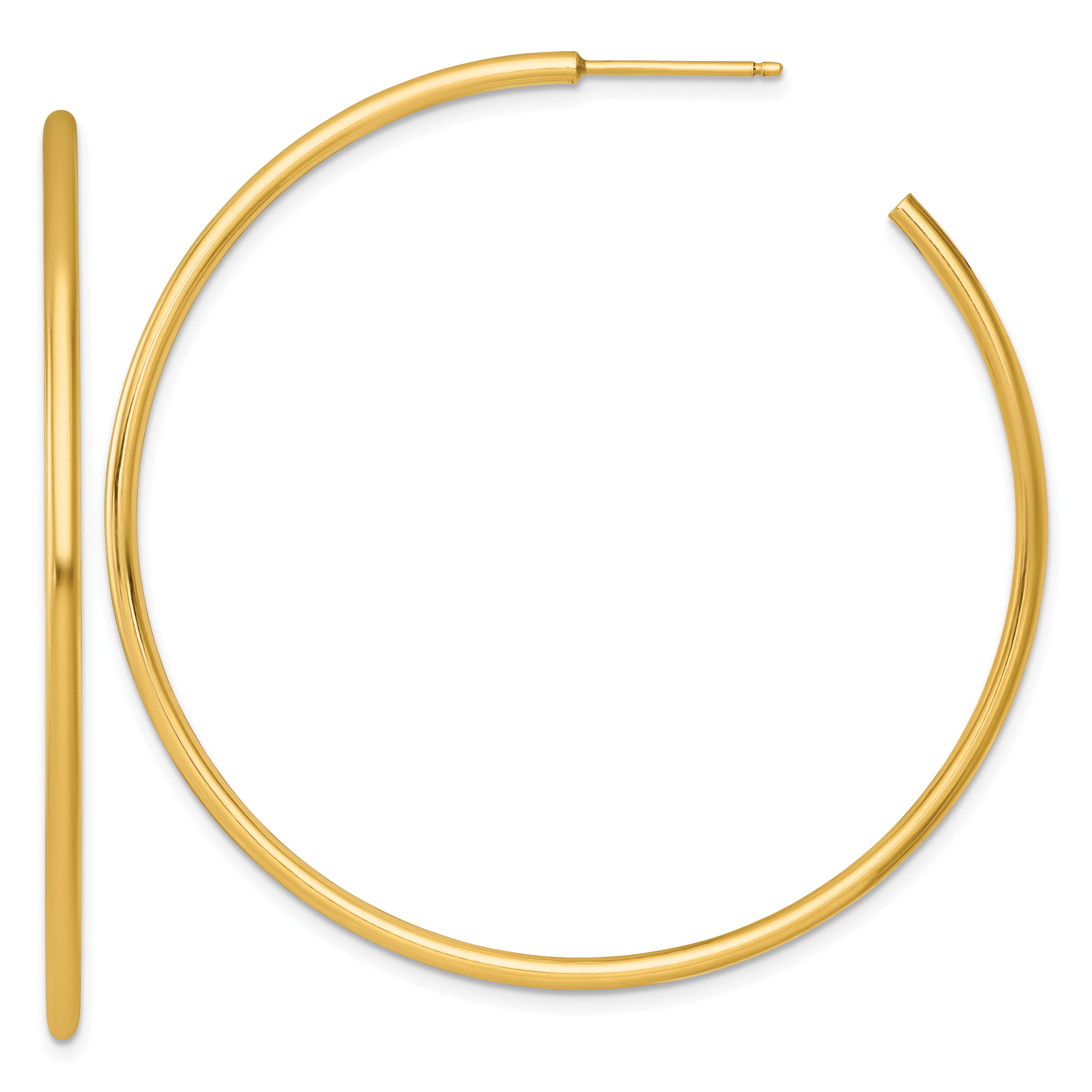 14k Polished 2.0 x 55mm Tube C-Hoop Post Earrings