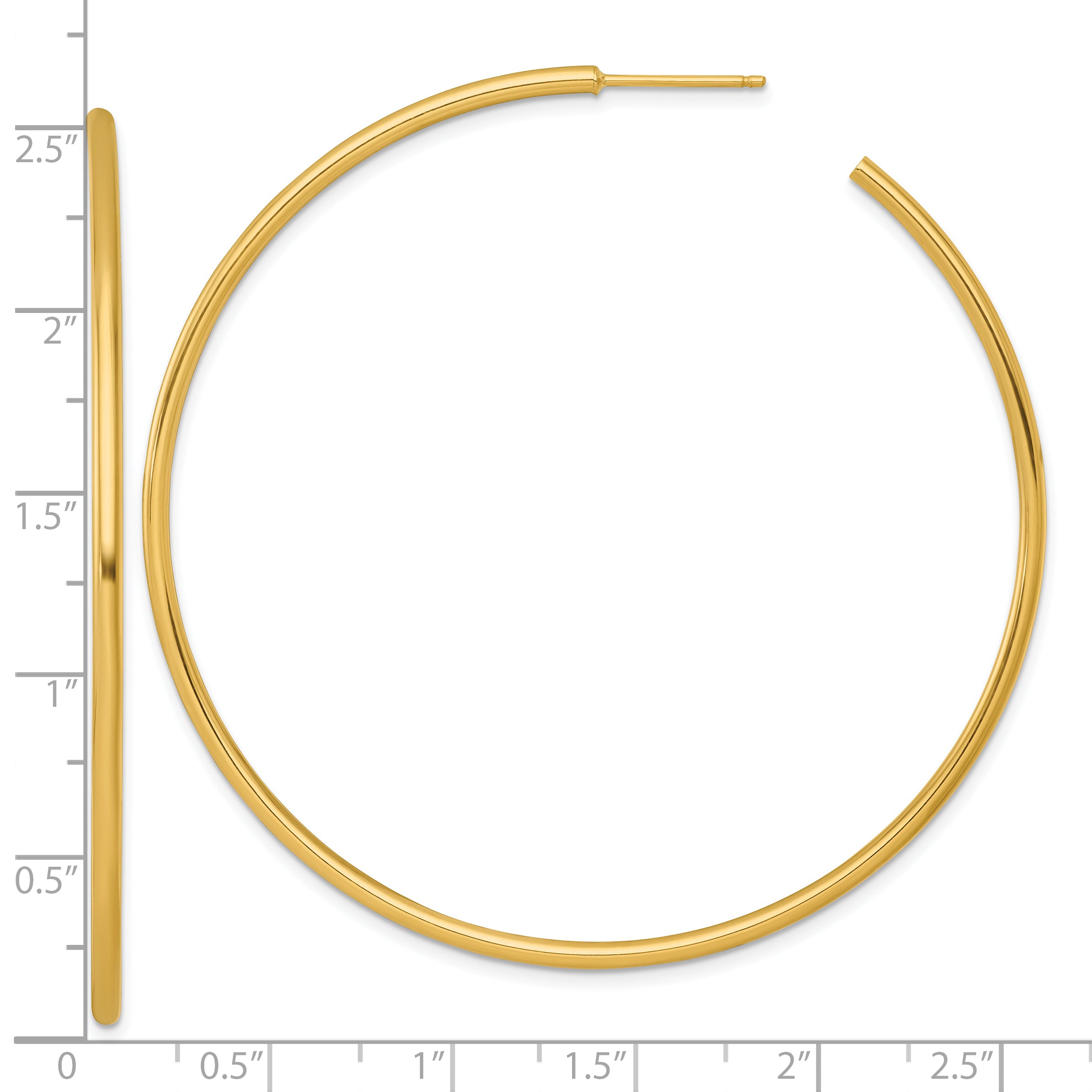14k Polished 2.0 x 65mm Tube C-Hoop Post Earrings