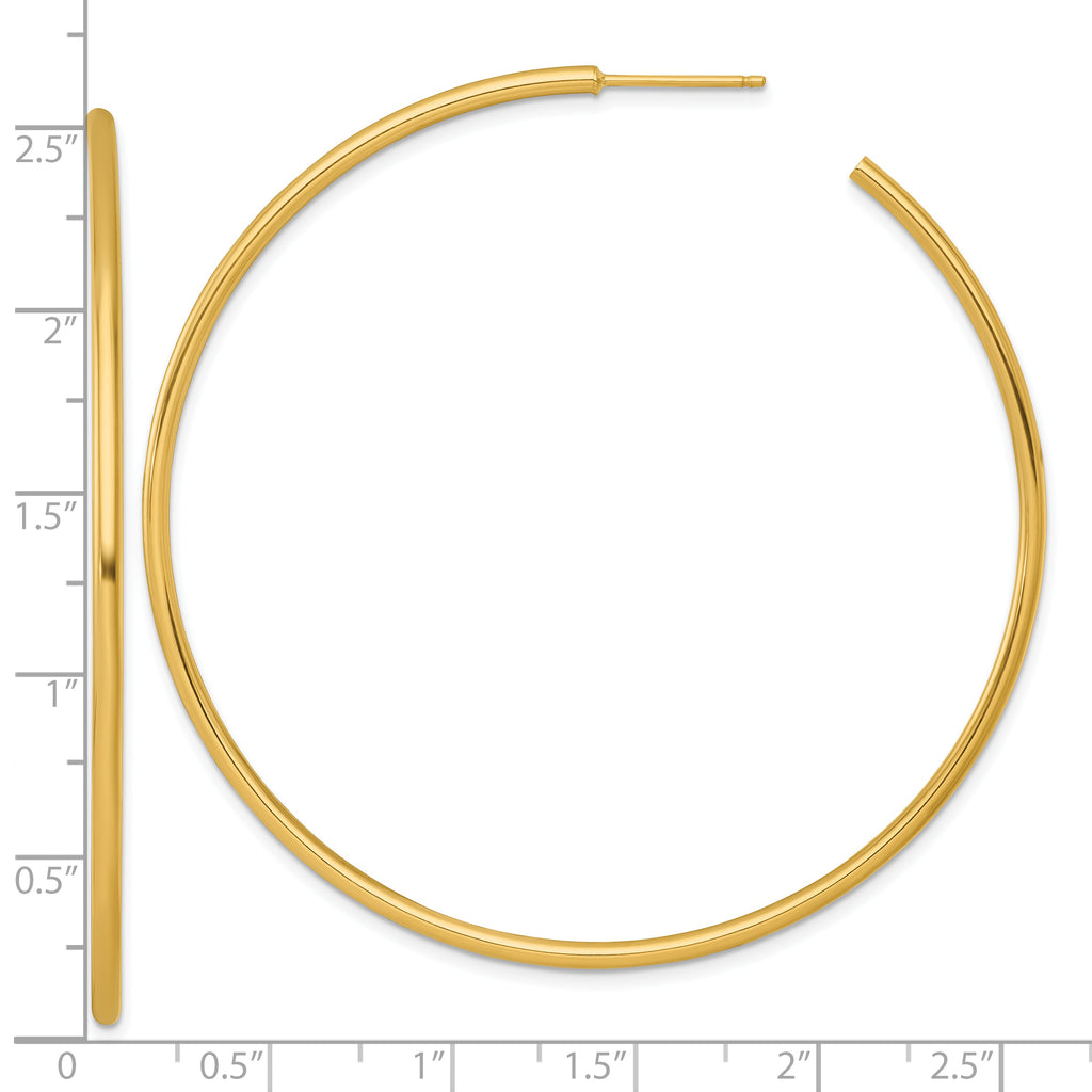 14k Polished 2.0 x 65mm Tube C-Hoop Post Earrings