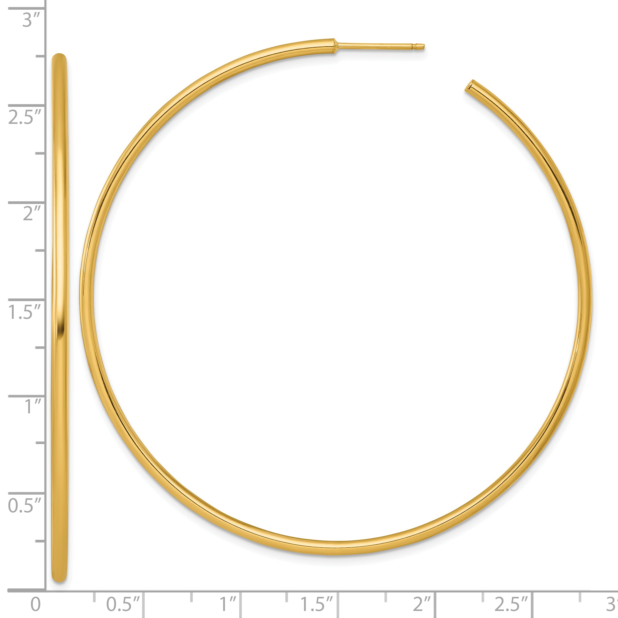 14k Polished 2.0 x 70mm Tube C-Hoop Post Earrings