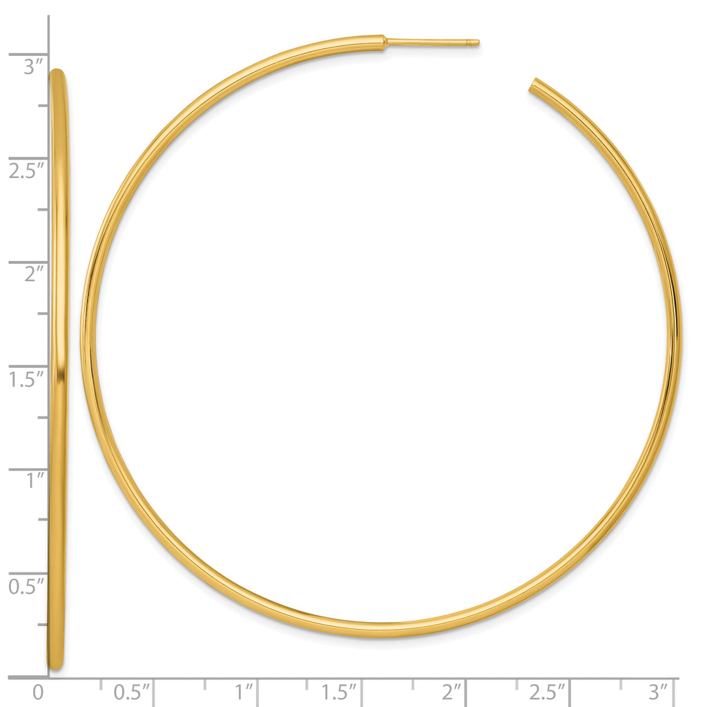 14k Polished 2.0 x 75mm Tube C-Hoop Post Earrings