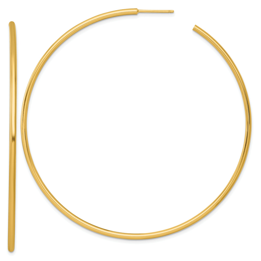 14k Polished 2.0 x 75mm Tube C-Hoop Post Earrings