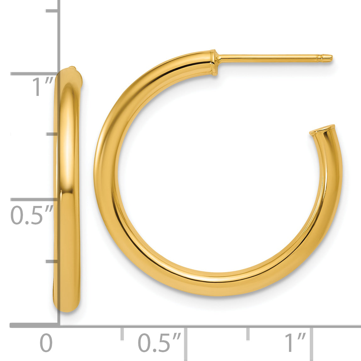 14k Polished 2.5 x 25mm Tube C-Hoop Post Earrings