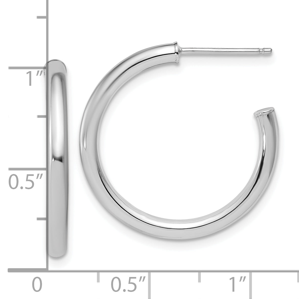 14k White Gold Polished 2.5 x 25mm Tube C-Hoop Post Earrings