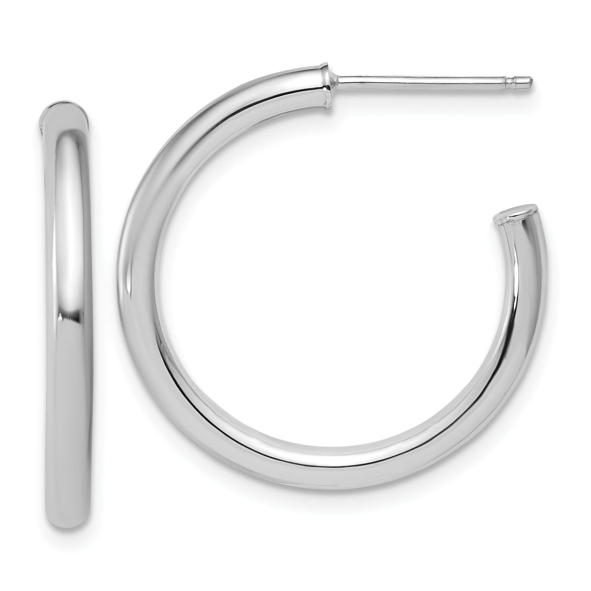 14k White Gold Polished 2.5 x 25mm Tube C-Hoop Post Earrings Main image