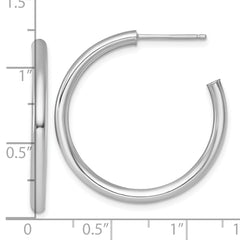 14k White Gold Polished 2.5 x 30mm Tube C-Hoop Post Earrings