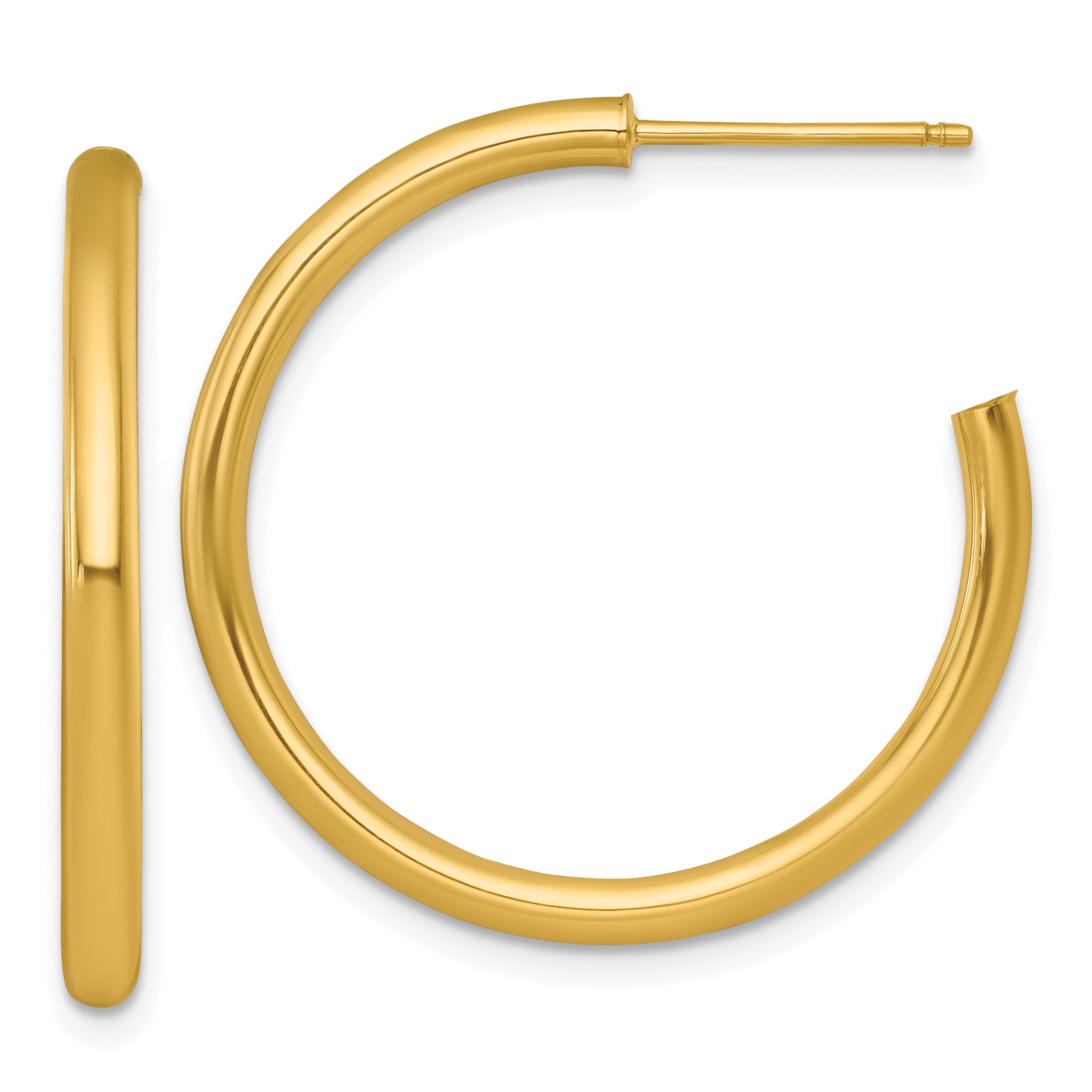 14k Polished 2.5 x 30mm Tube C-Hoop Post Earrings
