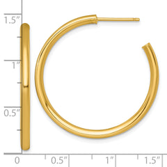 14k Polished 2.5 x 35mm Tube C-Hoop Post Earrings