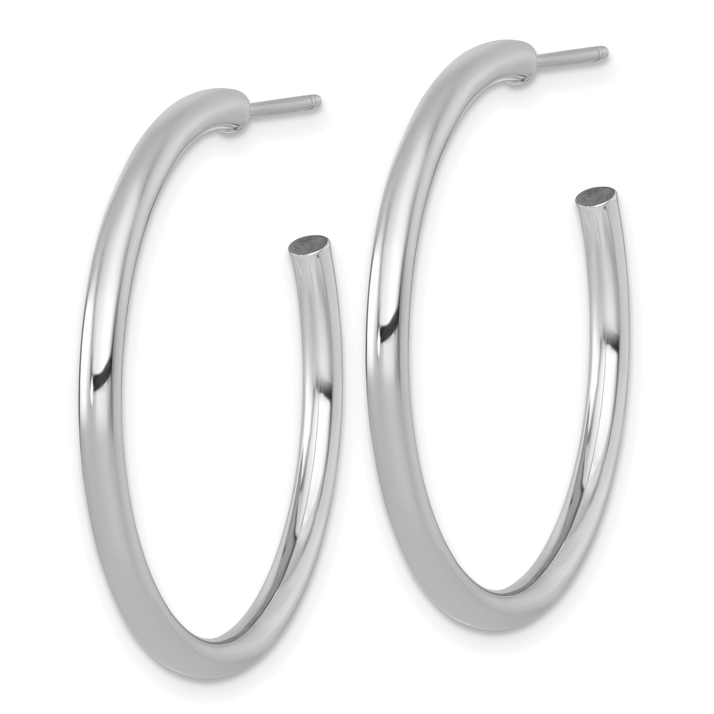 14k White Gold Polished 2.5 x 35mm Tube C-Hoop Post Earrings Secondary image