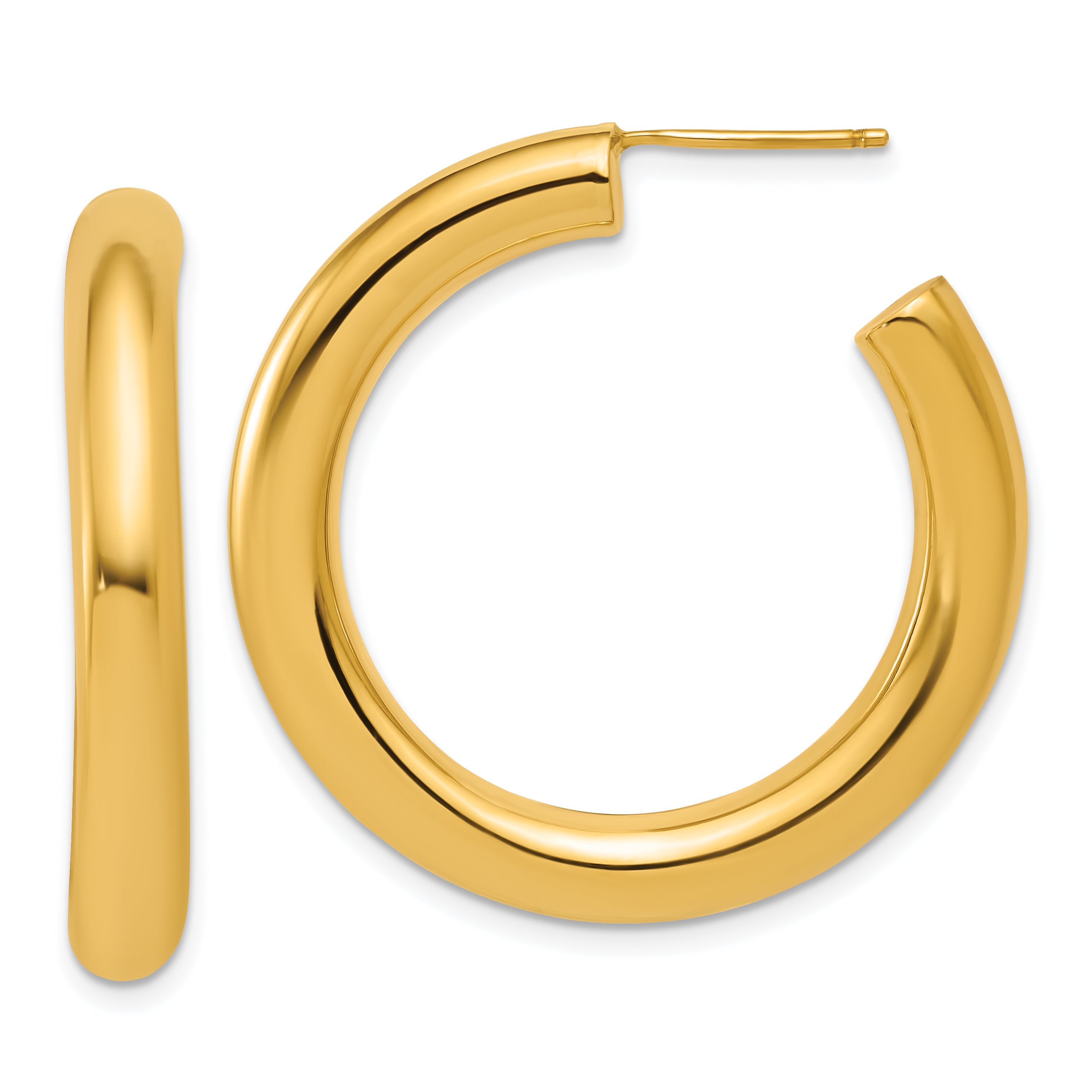 14k Polished 5.0 x 35mm Tube C-Hoop Post Earrings
