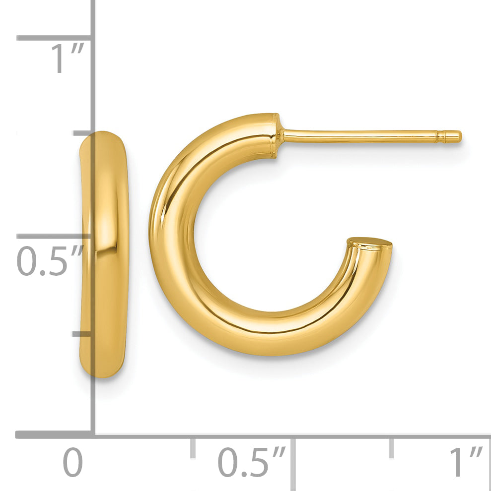 14k Polished 3.0 x 16mm Tube C-Hoop Post Earrings