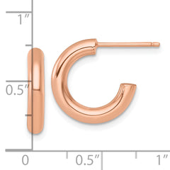 14k Rose Gold Polished 3.0 x 16mm Tube C-Hoop Post Earrings