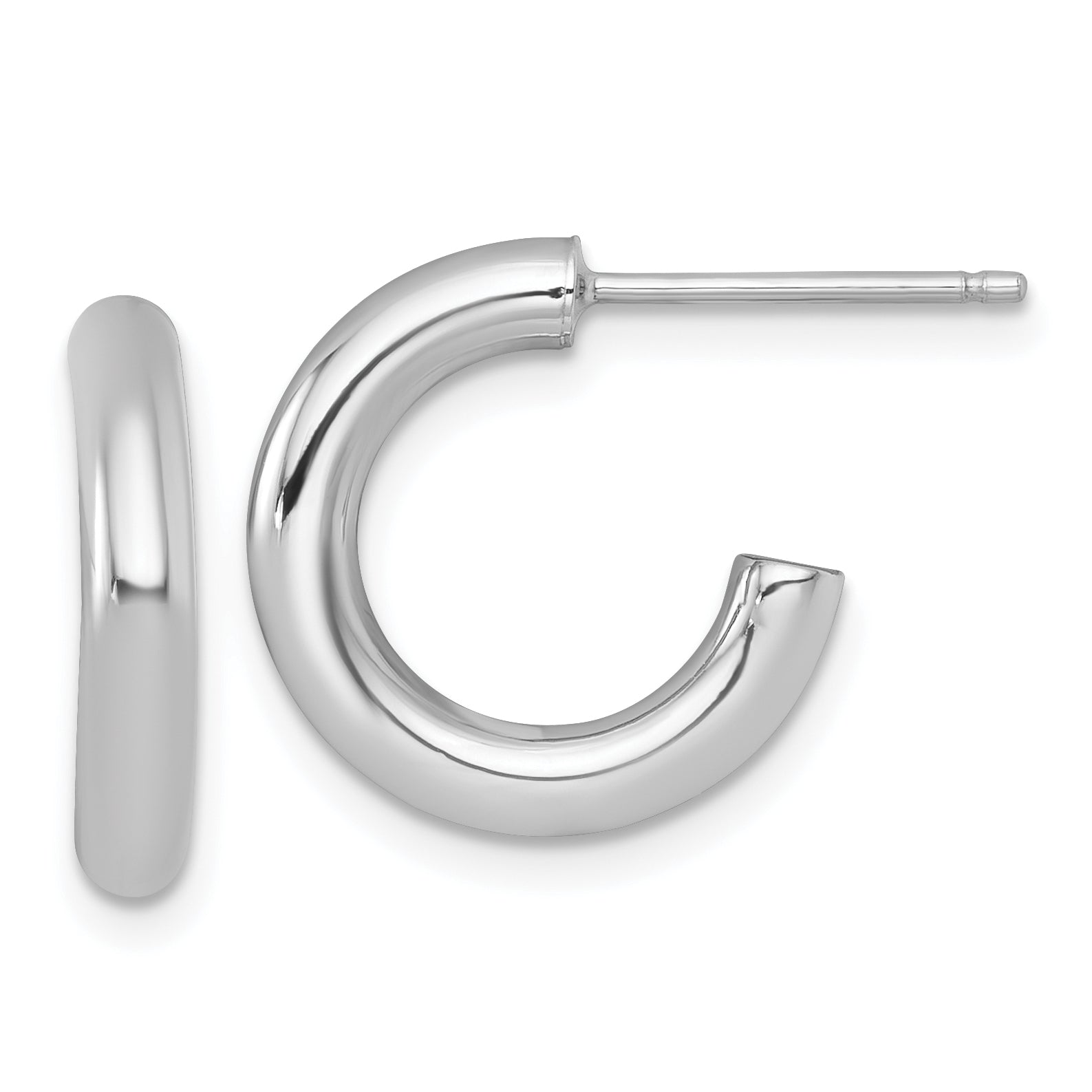 14k White Gold Polished 3.0 x 16mm Tube C-Hoop Post Earrings