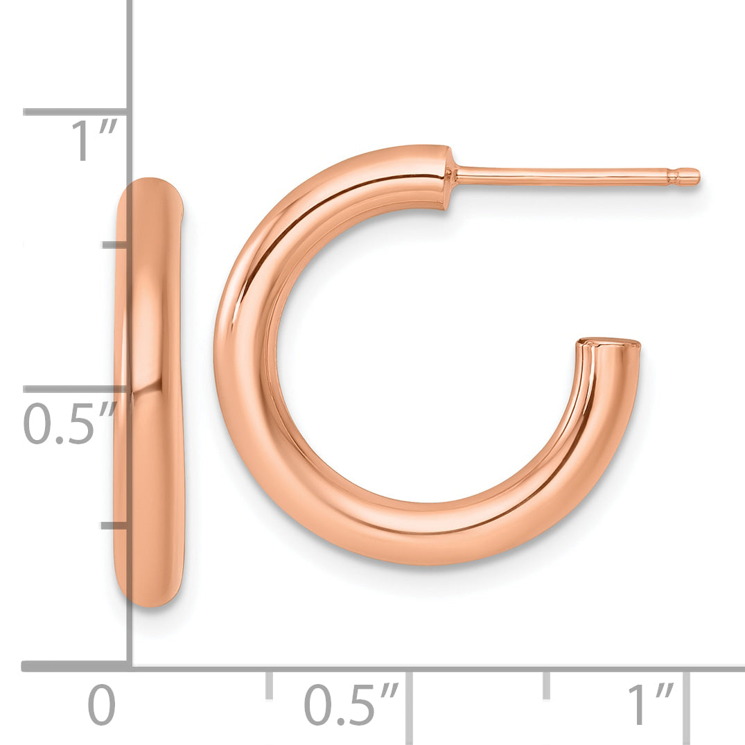 14k Rose Gold Polished 3.0 x 20mm Tube C-Hoop Post Earrings