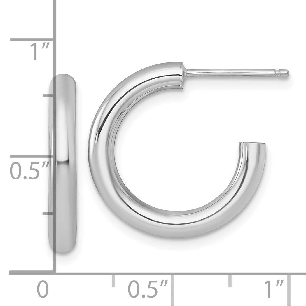 14k White Gold Polished 3.0 x 20mm Tube C-Hoop Post Earrings