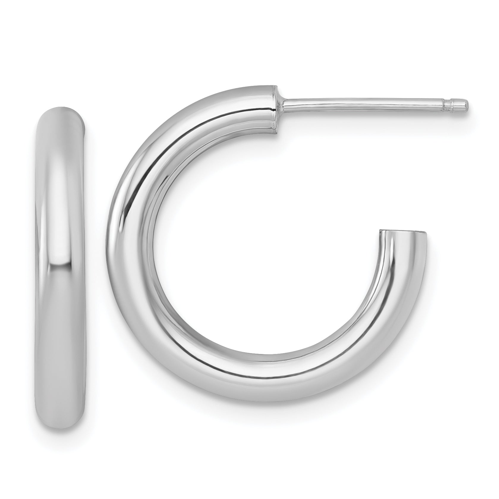 14k White Gold Polished 3.0 x 20mm Tube C-Hoop Post Earrings