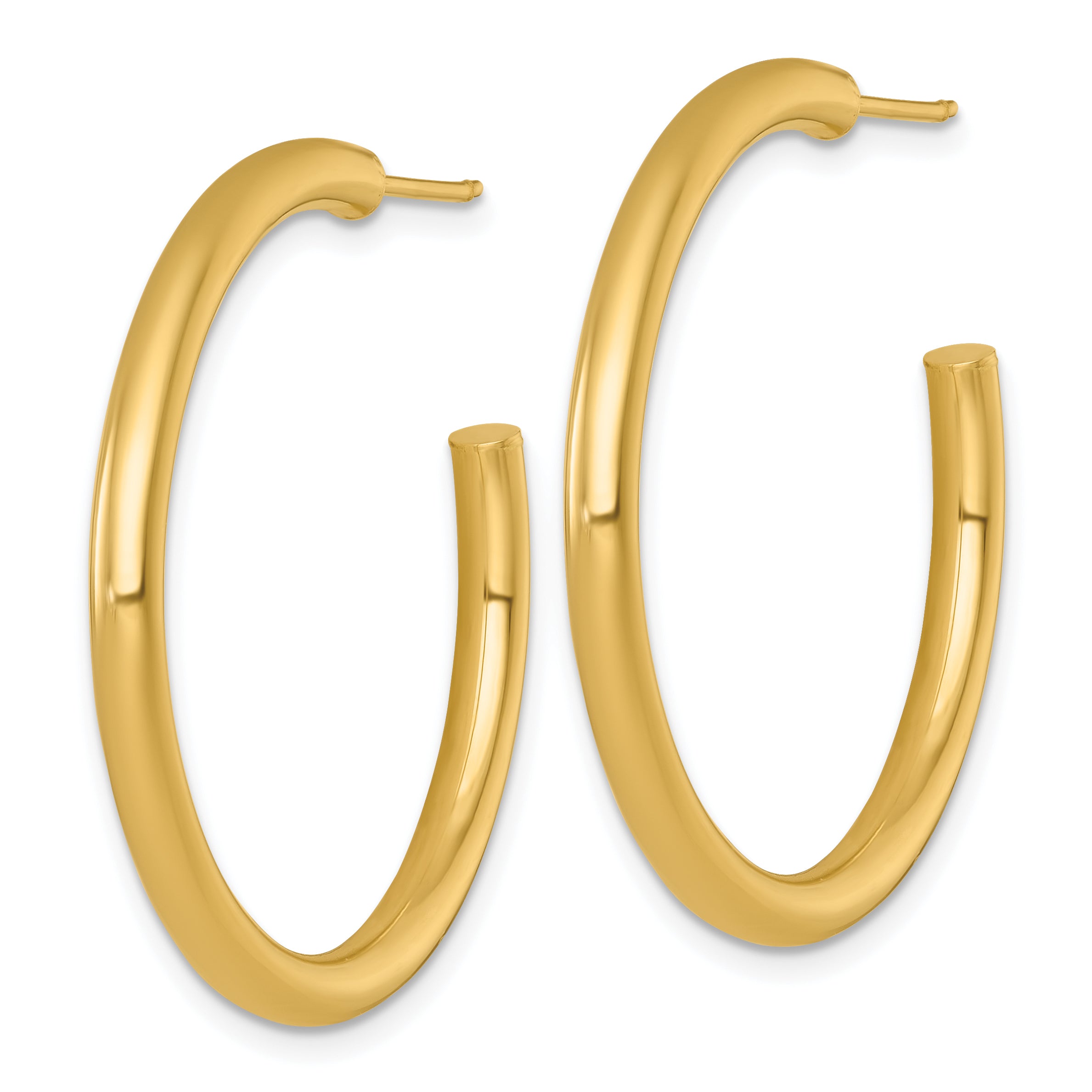 14k Polished 3.0 x 35mm Tube C-Hoop Post Earrings Secondary image
