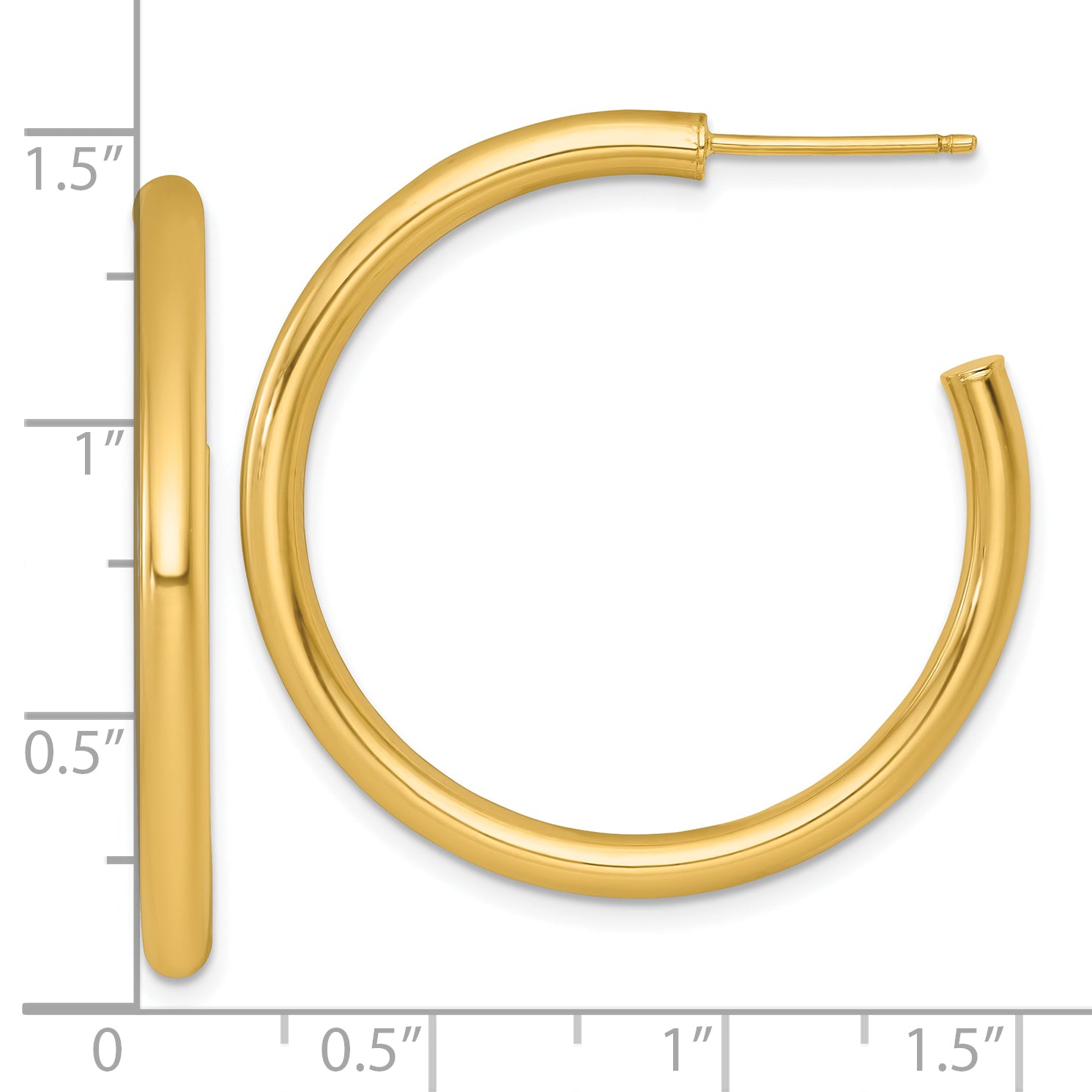 14k Polished 3.0 x 35mm Tube C-Hoop Post Earrings