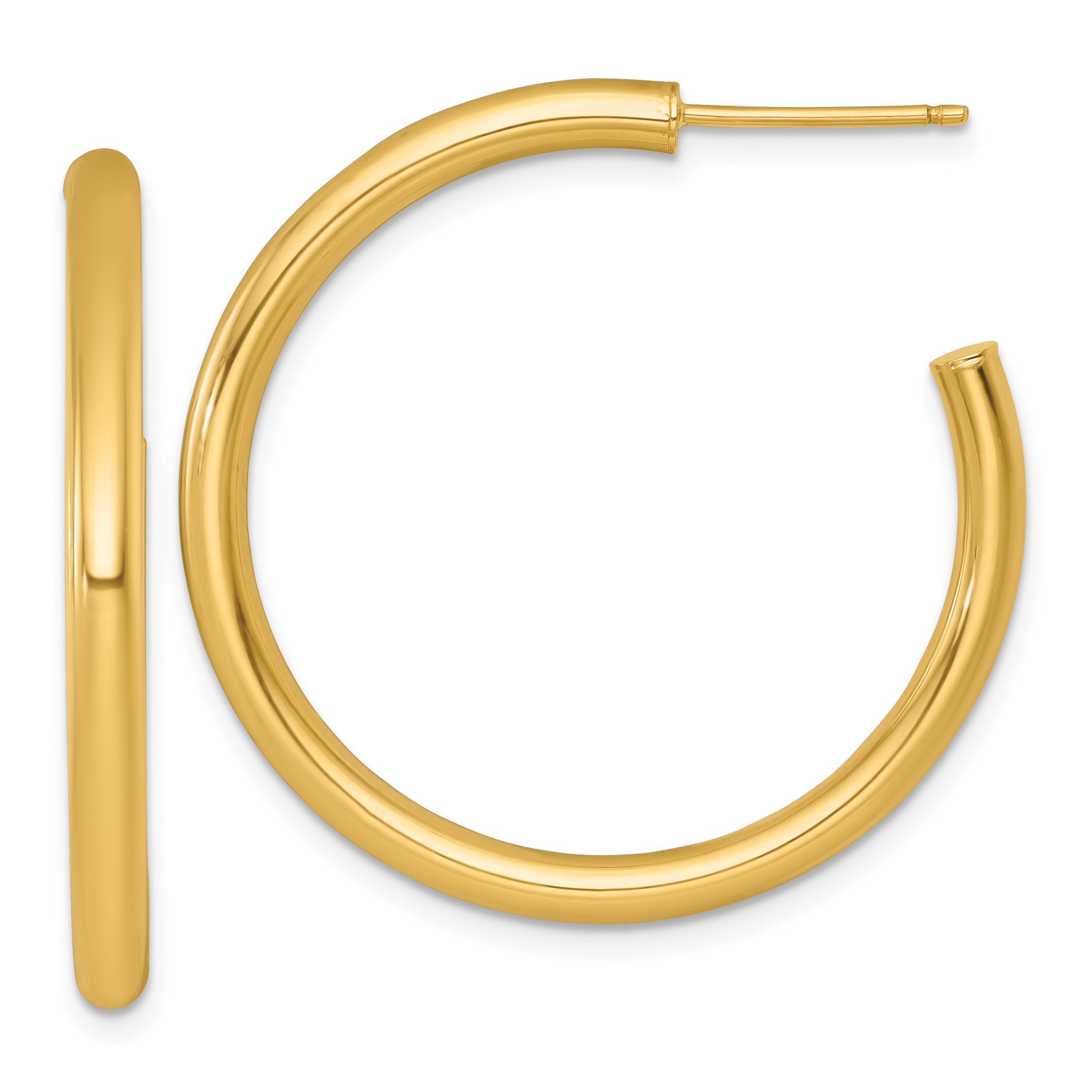 14k Polished 3.0 x 35mm Tube C-Hoop Post Earrings