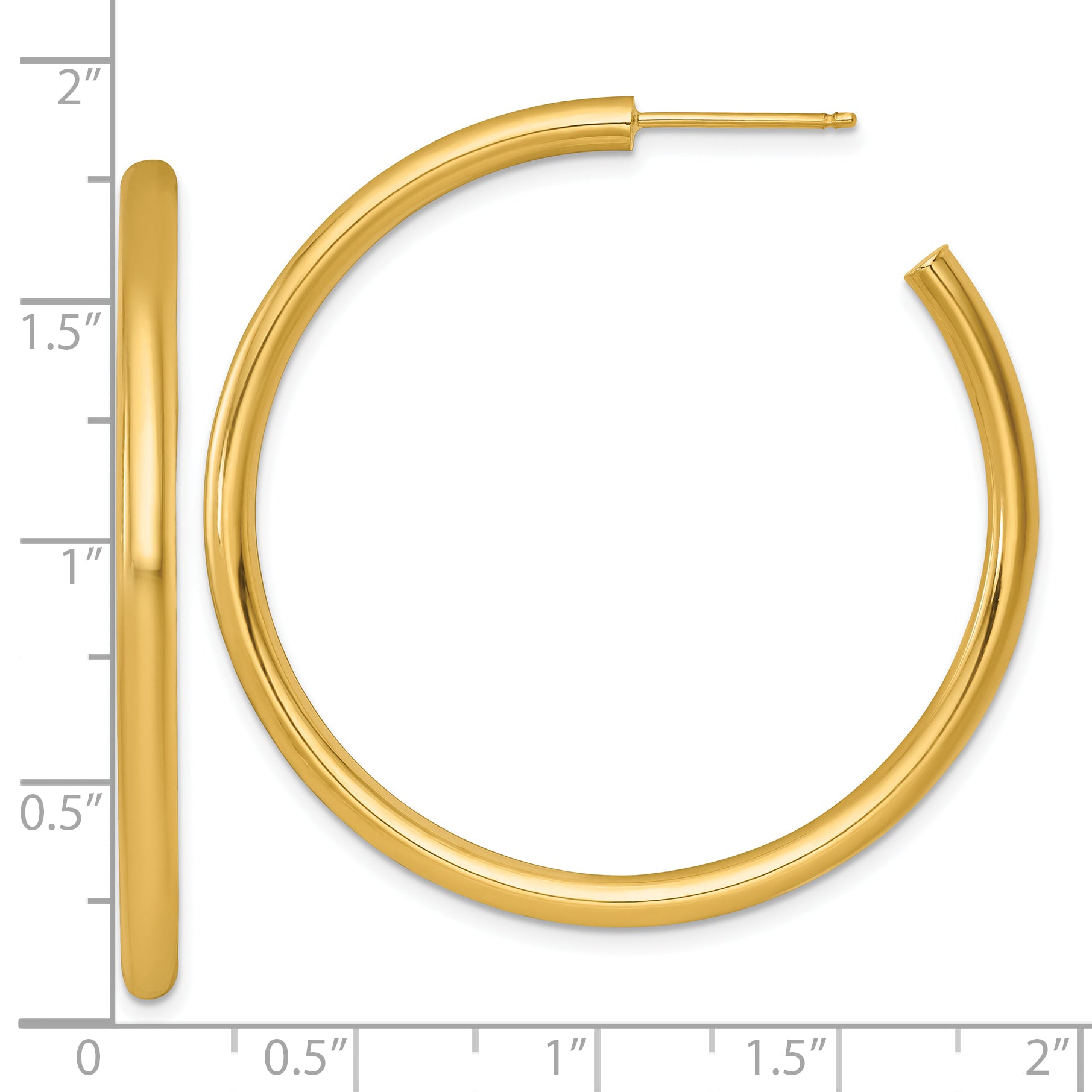 14k Polished 3.0 x 45mm Tube C-Hoop Post Earrings