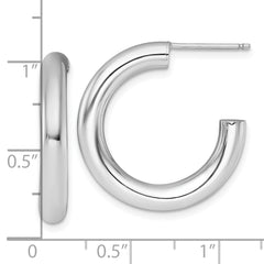 14k White Gold Polished 4.0 x 25mm Tube C-Hoop Post Earrings