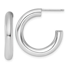 14k White Gold Polished 4.0 x 25mm Tube C-Hoop Post Earrings