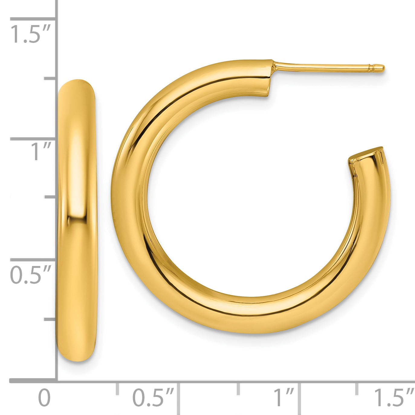 14k Polished 4.0 x 30mm Tube C-Hoop Post Earrings