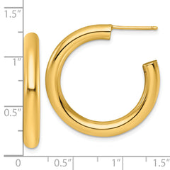 14k Polished 4.0 x 30mm Tube C-Hoop Post Earrings