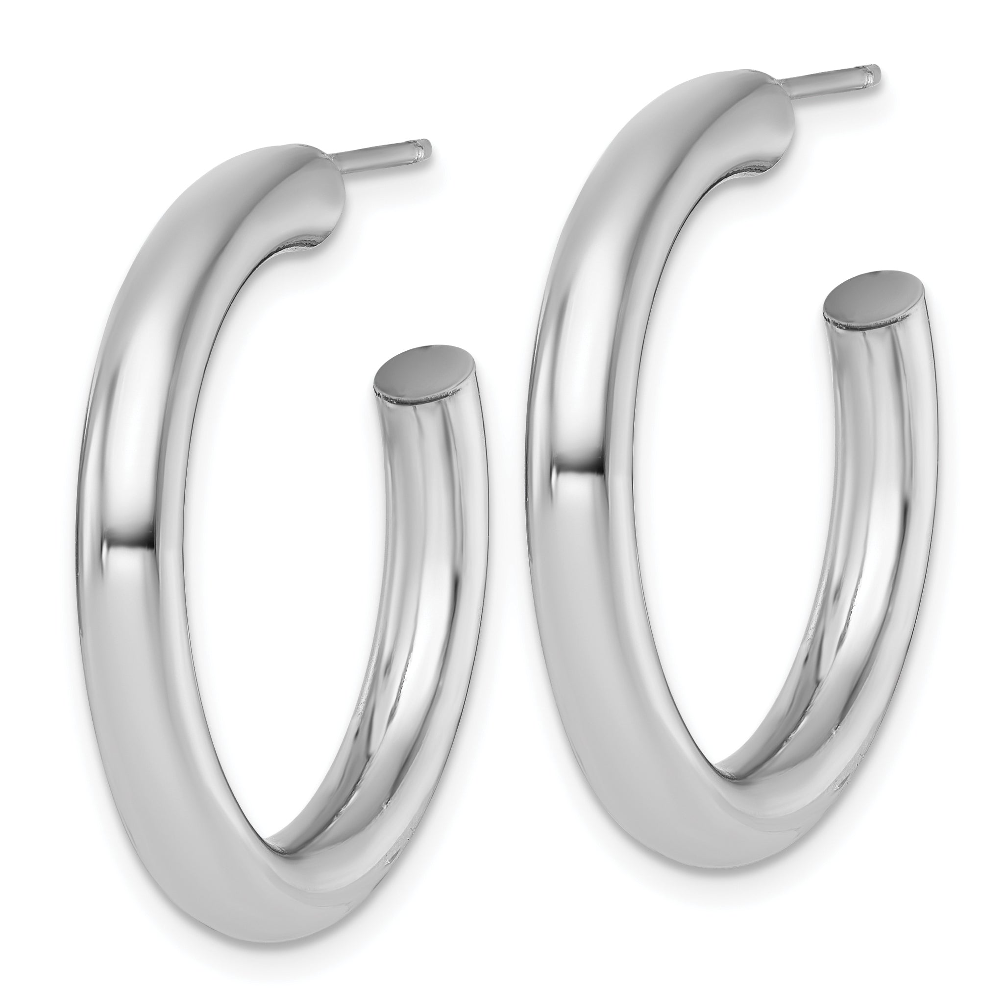 14k White Gold Polished 4.0 x 30mm Tube C-Hoop Post Earrings Secondary image
